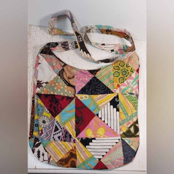 Boho Colorful Patchwork Crossbody Hippie Cotton Pouch Indie Tote Batik Hip Hop - Picture 3 of 8